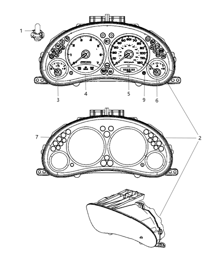 2023 Ram 1500 Classic Cluster Assembly W/Lens, Circuit Board, Odometer Knob Diagram for 56010537AF