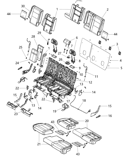 2018 Jeep Wrangler Cover Rear Seat Cushion Diagram for 5PK35DX9AA