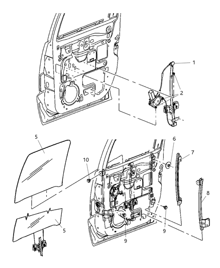 2009 Chrysler PT Cruiser Regulator Rear Door Window Diagram for 55359558AA