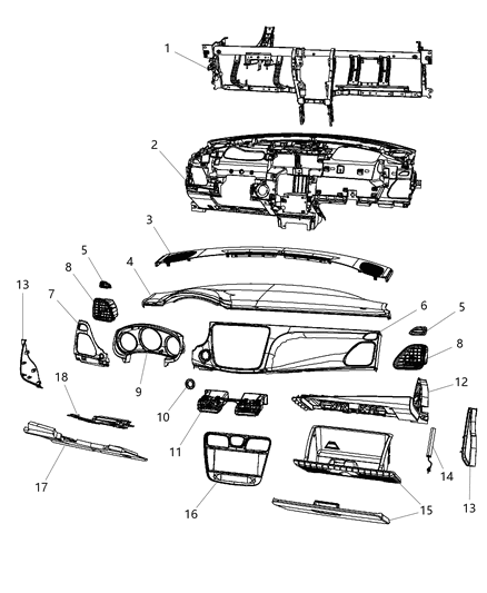 2020 Dodge Journey Instrument Panel Base Panel Diagram for 1SQ77DX9AD