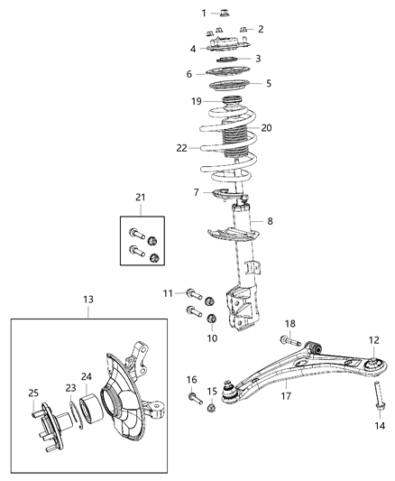 Knuckle And Hub Front Diagram for 68088498AC