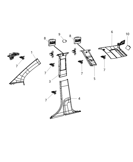 2001 Dodge Durango Molding A Pillar Diagram for 1BG08HDAAC