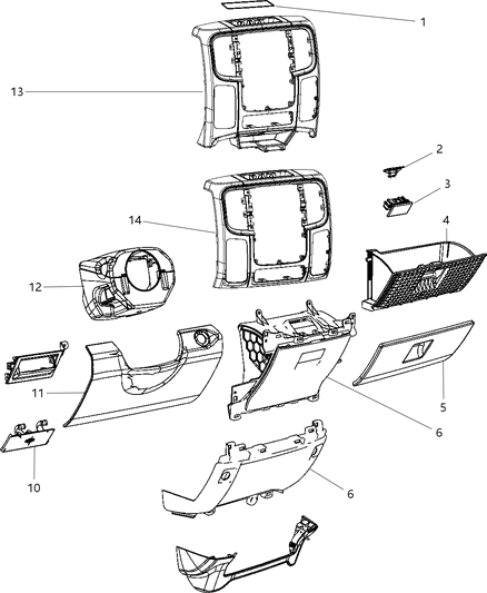 2016 Ram 2500 Bezel Instrument Panel Center Diagram for 1VY951X9AC