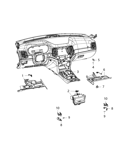 2022 Jeep Wrangler Bezel Gear Shift Indicator Includes Cup Holder LED Diagram for 6FE051CSAA