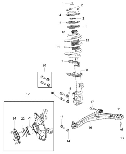 Knuckle And Hub Front Diagram for 68088499AB
