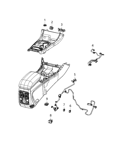 2010 Dodge Challenger Wiring Console Gear Shift Bezel Diagram for 68394993AA