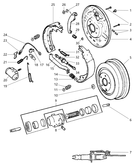 2002 Dodge Durango Shoe And Lining Kit Drum, Rear Diagram for BHKH7298