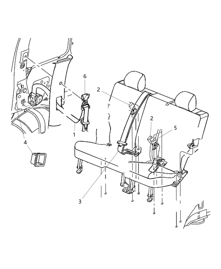 1988 Dodge Aries Seat Belt Rear Outer Diagram for 5KJ701DVAE