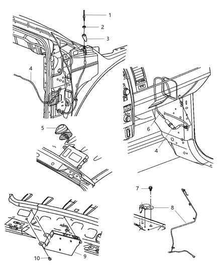 2003 Dodge Ram 2500 Van Antenna Base Cable And Bracket Diagram for 56043184AE