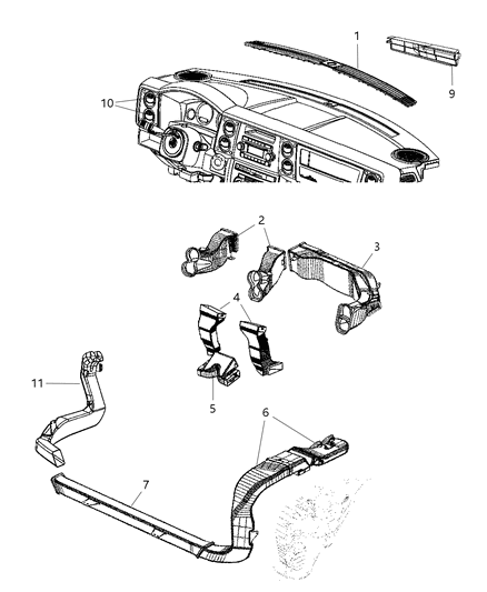 Duct Air Outlet Diagram for 55117057AA