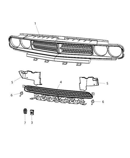 1995 Dodge B1500 Grille Radiator, Front Upper Diagram for 68043388AB