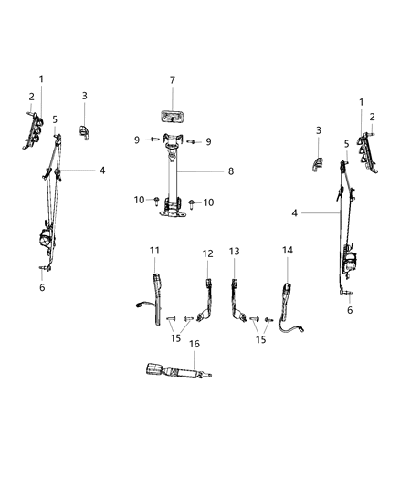 2020 Ram 3500 Buckle Assembly - Seat Belt Lap, Center Shoulder Diagram for 1ZX511U6AA