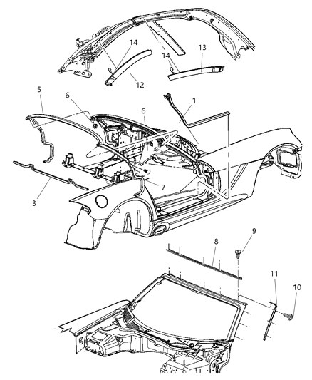 2009 Dodge Viper Weatherstrip Front Door Opening Diagram for 5030097AE