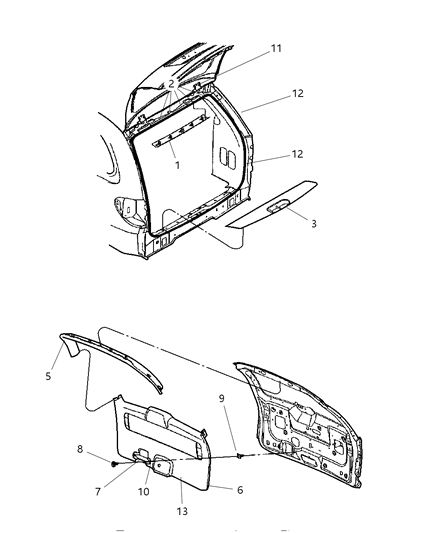 1990 Dodge Colt Molding Liftgate With Attaching Clips Diagram for SR62WL5AC