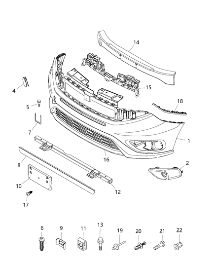 Beam Front Bumper Diagram for 68266801AA