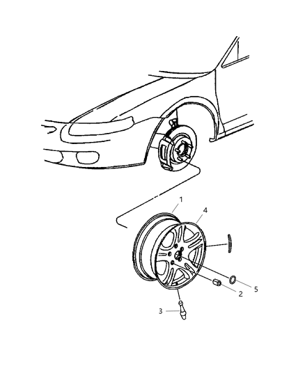 2003 Dodge Grand Caravan Cap Wheel Center Diagram for 5105716AA