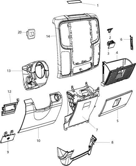 Bezel Instrument Panel Center Diagram for 1VY951X9AC