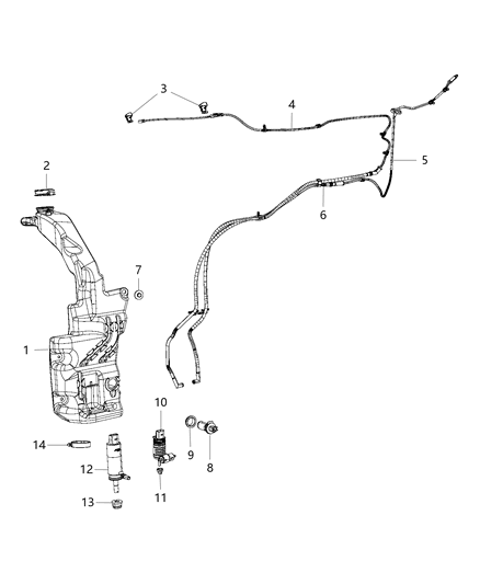 2011 Chrysler Town & Country Retainer Washer Pump Diagram for 68225075AA