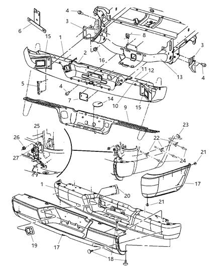 Bumper Rear Complete Assembly Diagram for 5073625AD