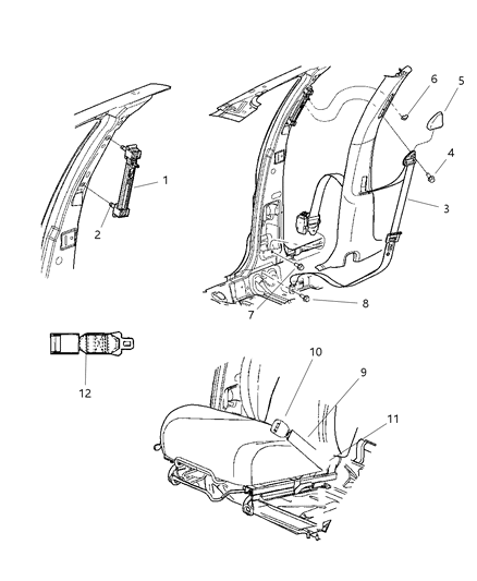 2001 Dodge Neon Seat Belt Buckle Half Diagram for TQ091L5AA