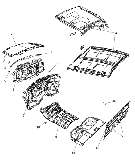 Silencer Floor Pan Front Tunnel Diagram for 55277297AC