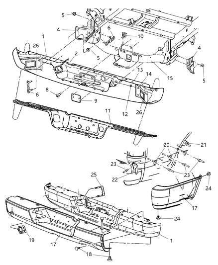 Bumper Rear Complete Assembly Diagram for 5073625AC
