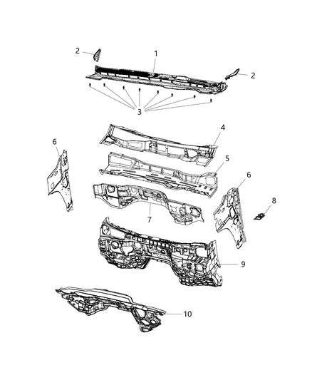 Panel Cowl Top Diagram for 68299452AD