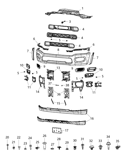 Bracket Kit Bumper Includes Right & Left, Front Lower Inner Diagram for 68449583AA