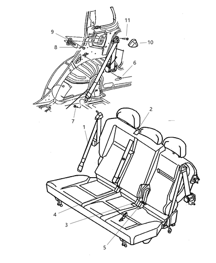 2008 Chrysler PT Cruiser Seat Belt Rear Diagram for ZF33BD5AE
