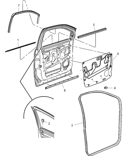 2003 Dodge Ram 2500 Van Seal Front Door Glass Running Diagram for 55364230AD