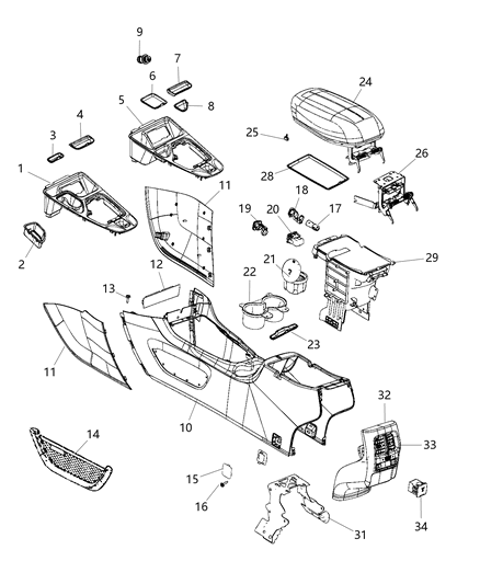 End Cap Console Diagram for 7BE89DX9AA