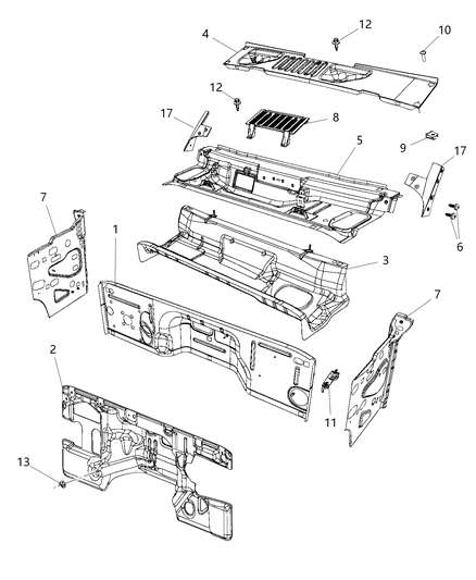 1985 Jeep J20 Silencer Dash Panel Engine Compartment Diagram for 5057715AE