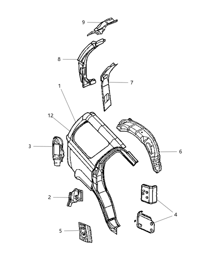 1994 Dodge Ram 3500 Panel Bodyside Aperture Rear Outer Rear Diagram for 68005034AA