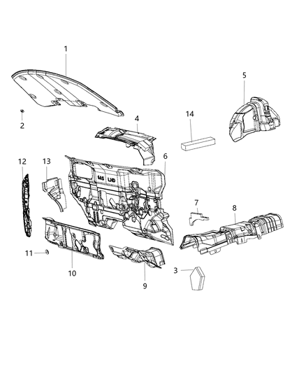2020 Dodge Journey Silencer Floor Pan Front Tunnel Diagram for 5023934AC
