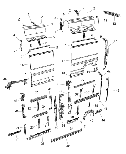 2022 Jeep Cherokee Panel Rear Corner Includes Hinge Reinforcement Diagram for 68207064AA