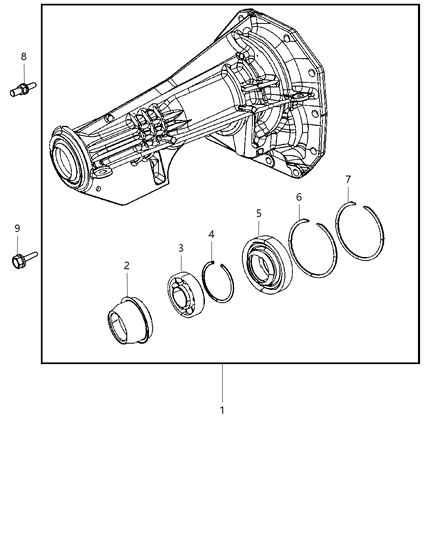 2006 Jeep Liberty Housing Transmission Rear Ext. w/ Output Shaft & Items 2-7 Diagram for 52120081AA