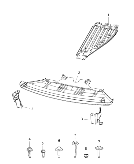 Bracket Skid Plate Front Fascia Mounting With Weld Nuts Diagram for 68463727AB
