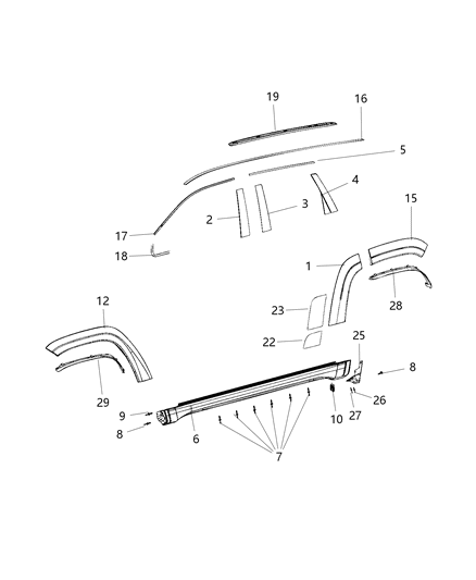 Molding Wheel Flare Rear Door Diagram for 1PC82TZZAF