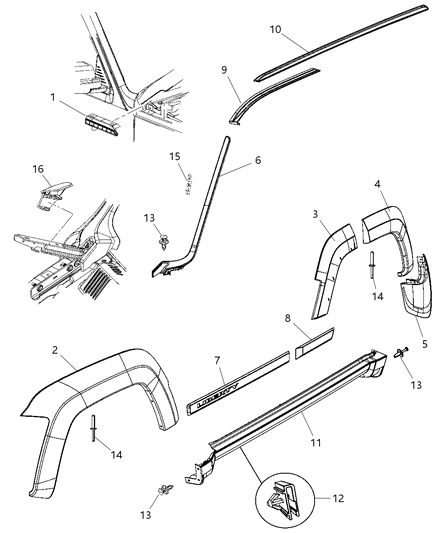 Molding A Pillar Diagram for 57010162AB