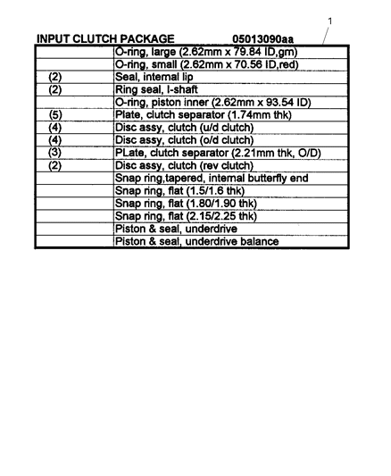 Clutch Package Automatic Transmission Input Diagram for 5013090AC