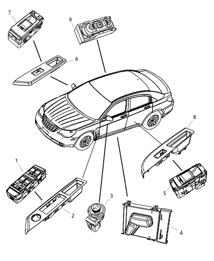 Bezel Switch With Integrated Door Pull Handle Diagram for 68019529AA