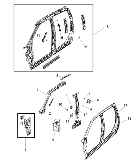 2015 Ram 2500 Panel Bodyside Aperture Inner Complete Diagram for 68207331AA