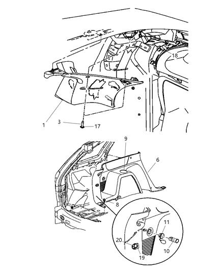 2004 Chrysler Pacifica Panel Quarter Trim Diagram for TW421L2AG