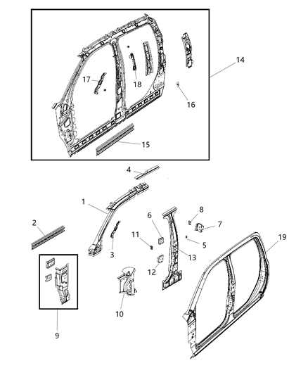 Panel Bodyside Aperture Inner Complete Diagram for 68095943AA