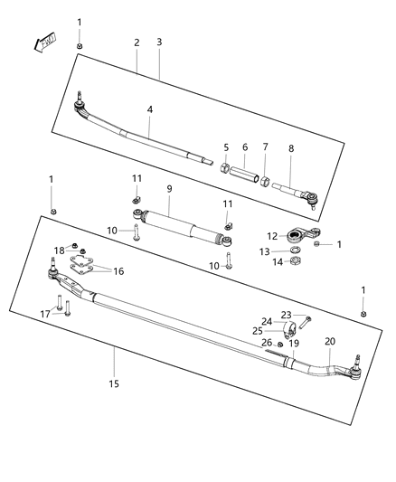 2007 Dodge Sprinter 3500 Tube Assembly Steering Linkage Cross Bar Linkage, Outer Diagram for 68236711AA