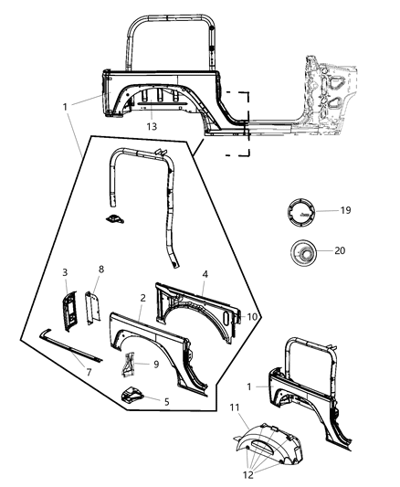 Panel Quarter Inner Diagram for 55395894AF