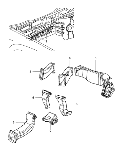 2013 Jeep Wrangler Duct A/C Outlet Center Diagram for 55117075AC