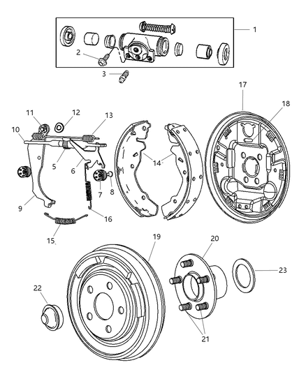 2003 Chrysler PT Cruiser Shoe And Lining Kit Drum Diagram for V2013209