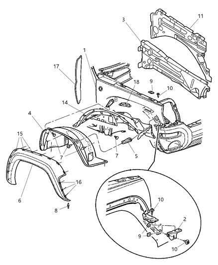 Bracket Fender Applique Diagram for 55155988AB