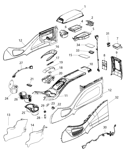Armrest Console Diagram for 1VG34DX9AA